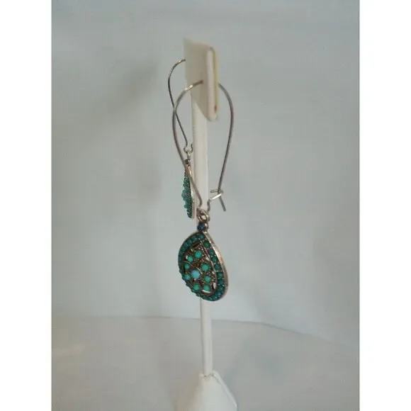 Turquoise Stones & Silver Metal Earrings - Picture 6 of 8